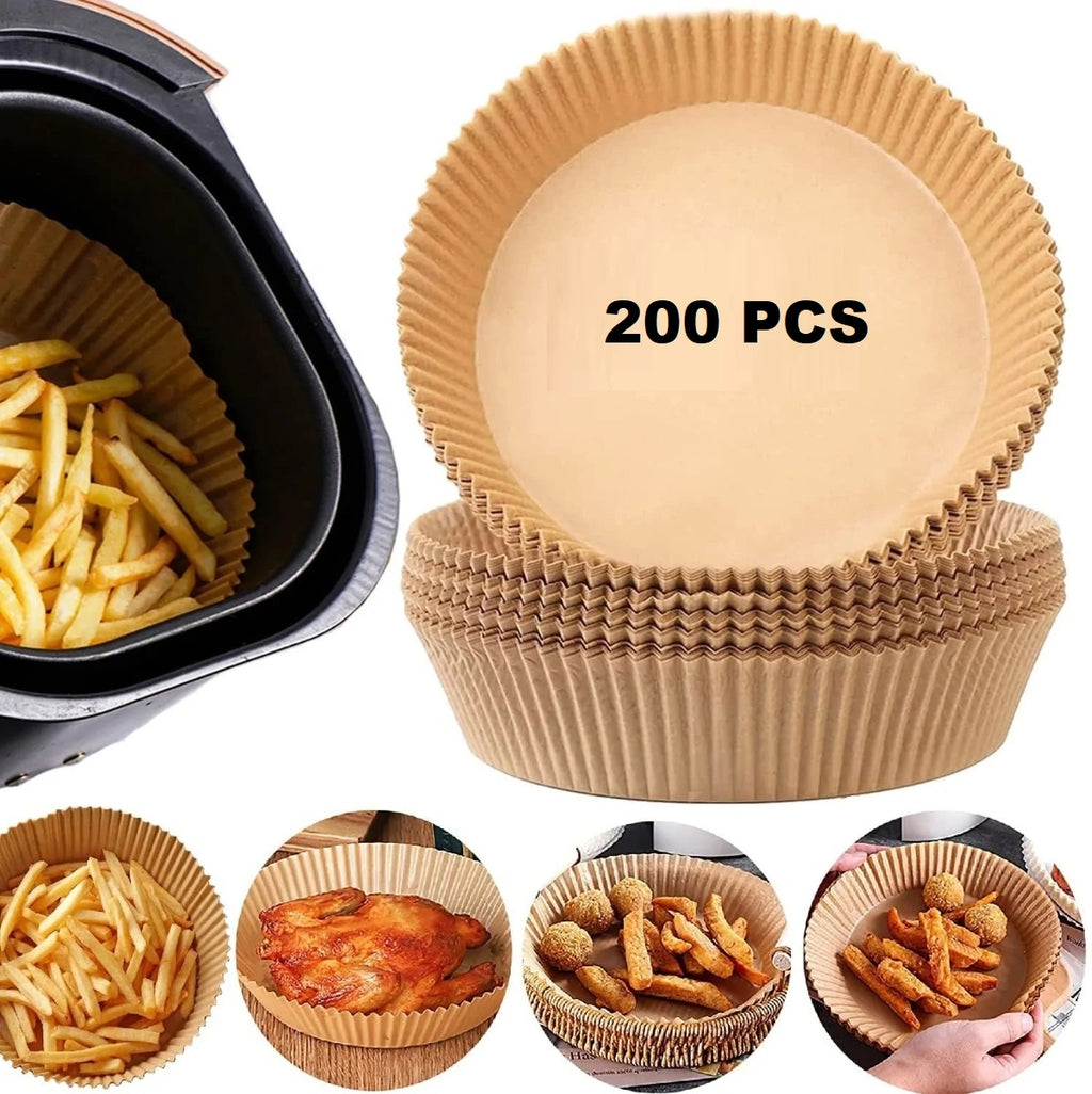 200 pcs Fodere per forno in carta rotonda carta pergamena per friggitrice ad aria carta forno per friggitrice ad aria fodere friggitrice ad aria monouso antiaderenti