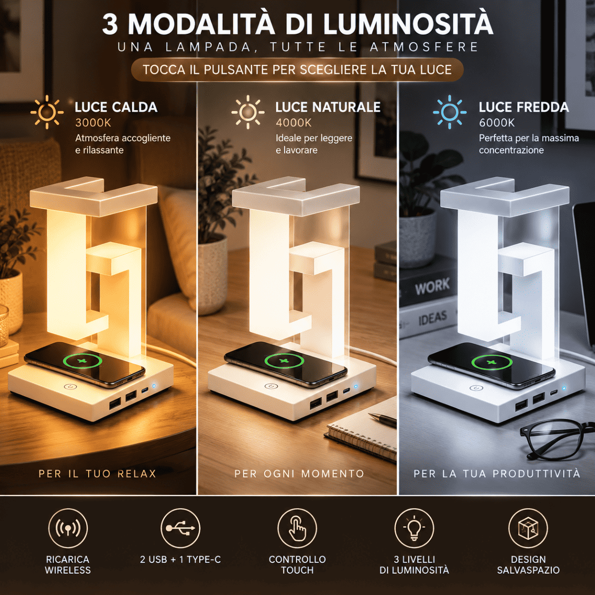 Lampada LED con caricatori - Mercatone Smart