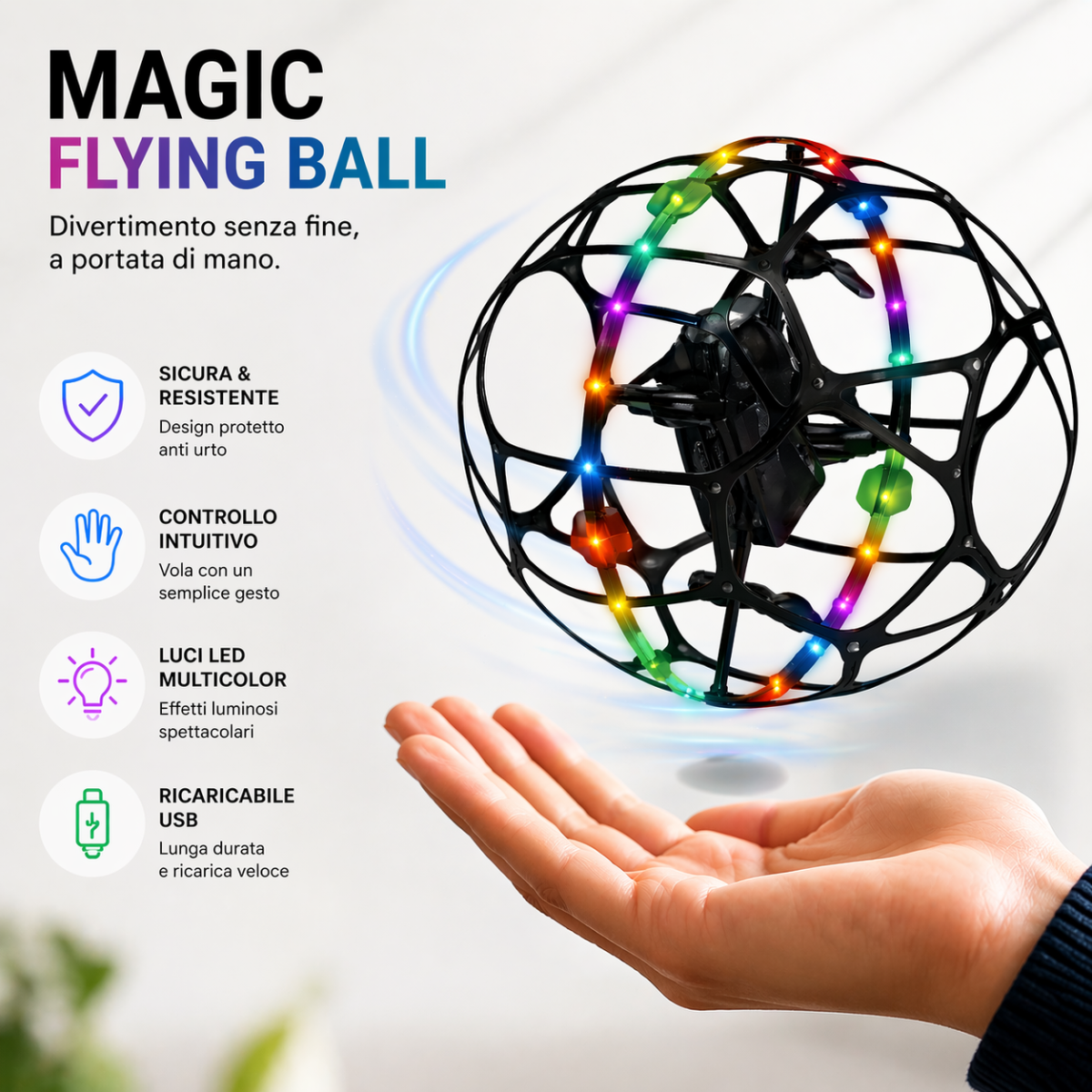 Drone S34 Football con LED Multicolor – Mini Drone a Sfera Anticollisione con Telecomando, Acrobazie 360°, Facile da Usare per Bambini e Principianti