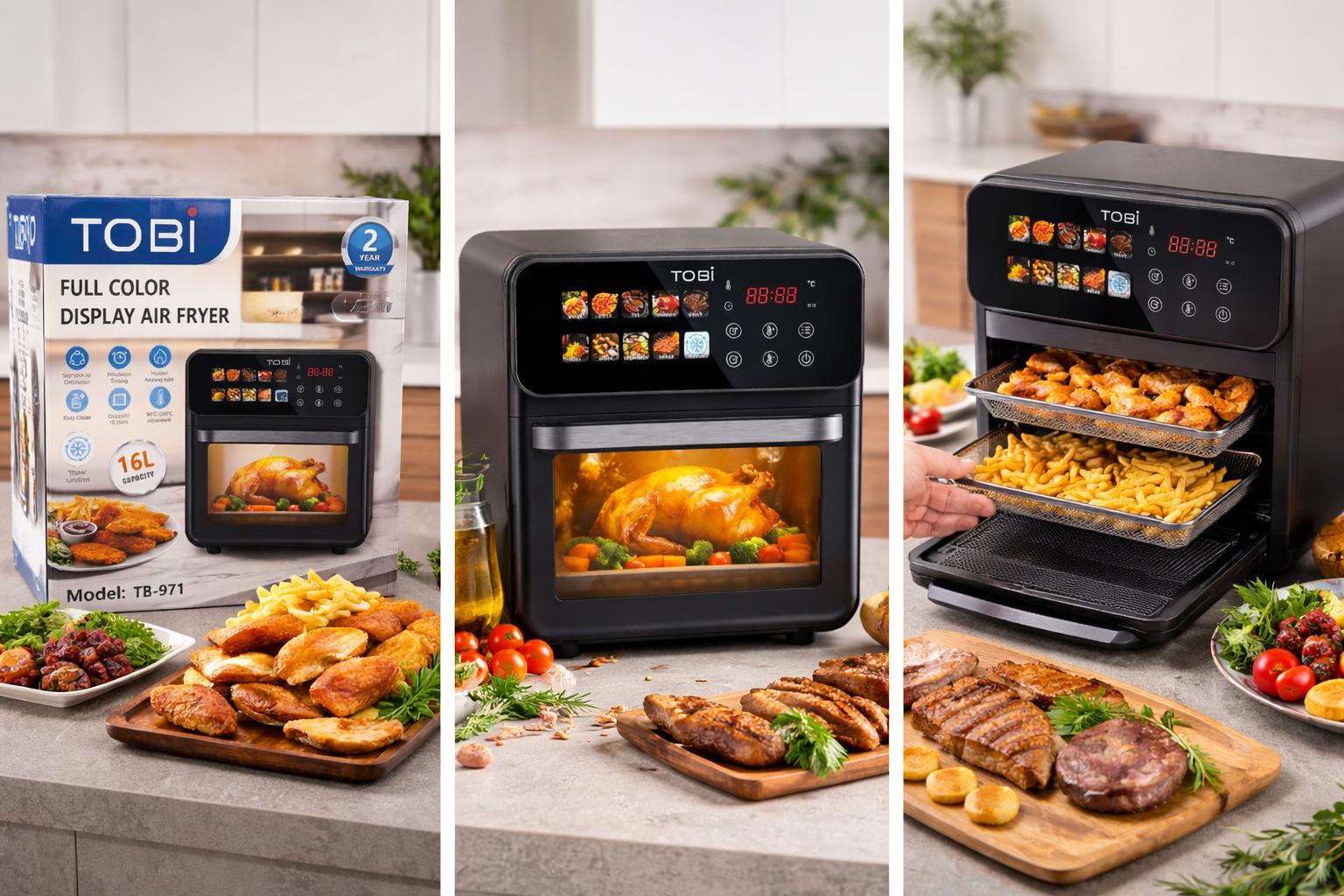 Friggitrice ad Aria 16L 2400W con Display Full Color Touch 12 Programmi Automatici  Forno Air Fryer Digitale XXL
