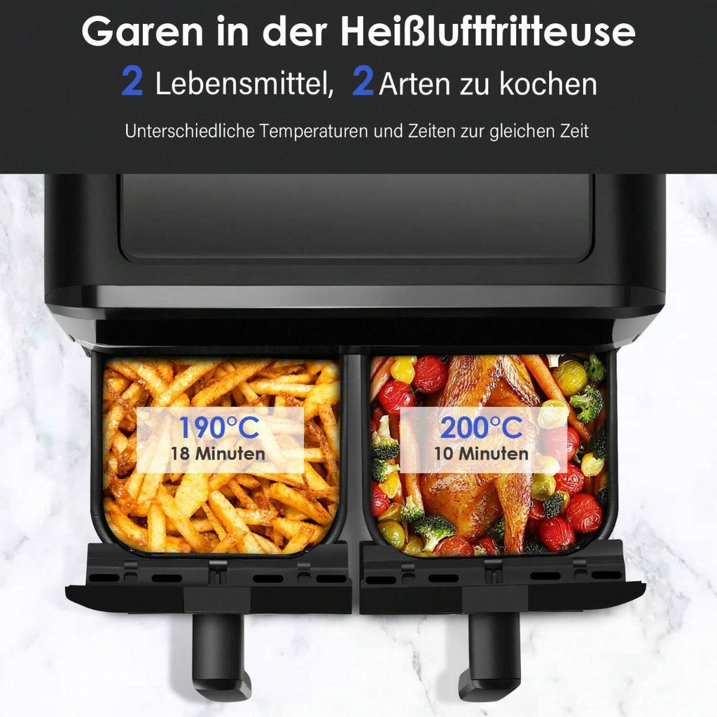 Friggitrice Tobi ad Aria Dual Zone 15L – Doppio Cestello Indipendenti | 2400W, Touch LED, 8 Programmi Black Limited Edition