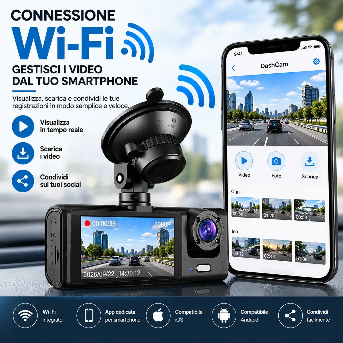 Dash Cam Auto WiFi Full HD - MercatoneSmart.it