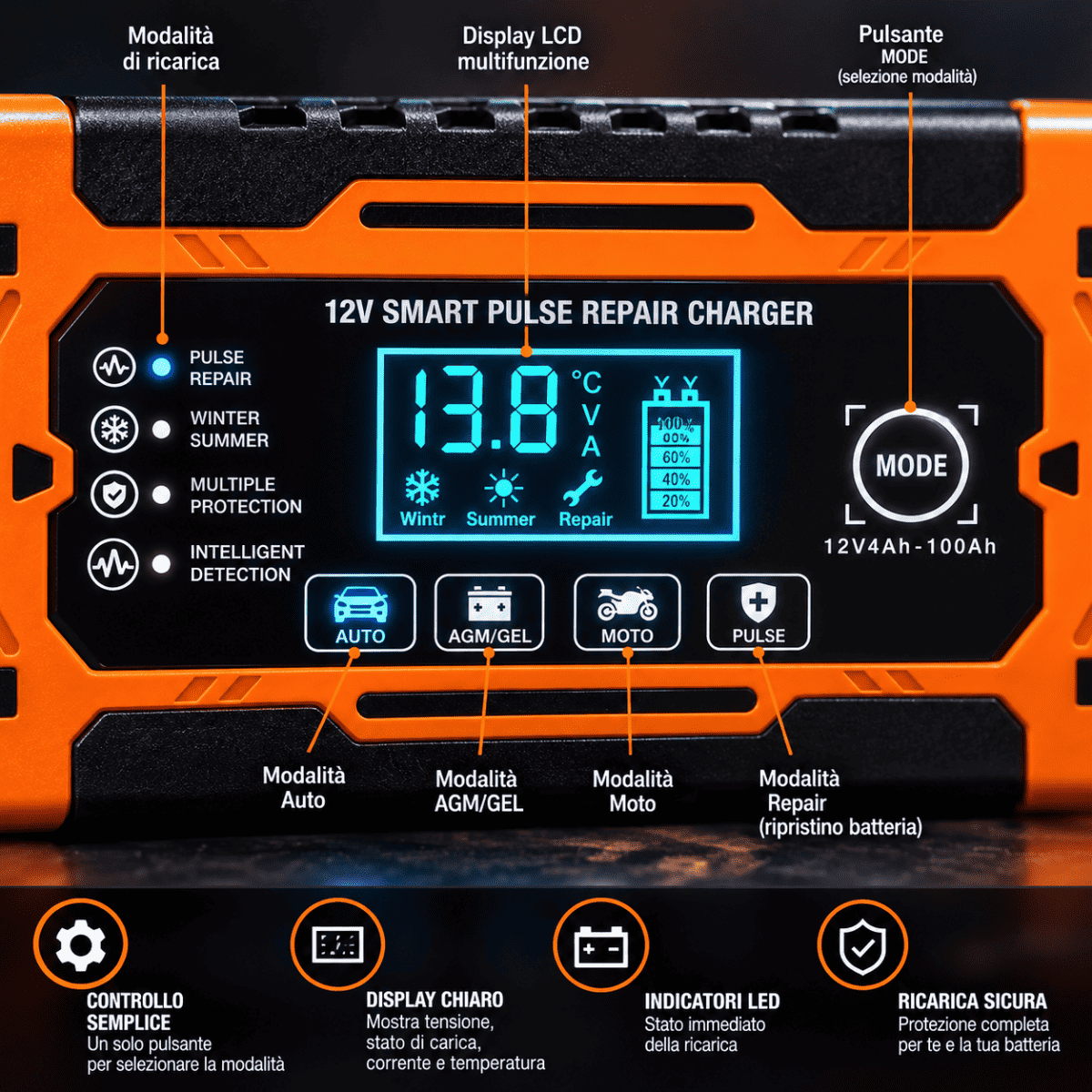 Caricabatterie per Auto e Moto 12V 6A - Mercatone Smart
