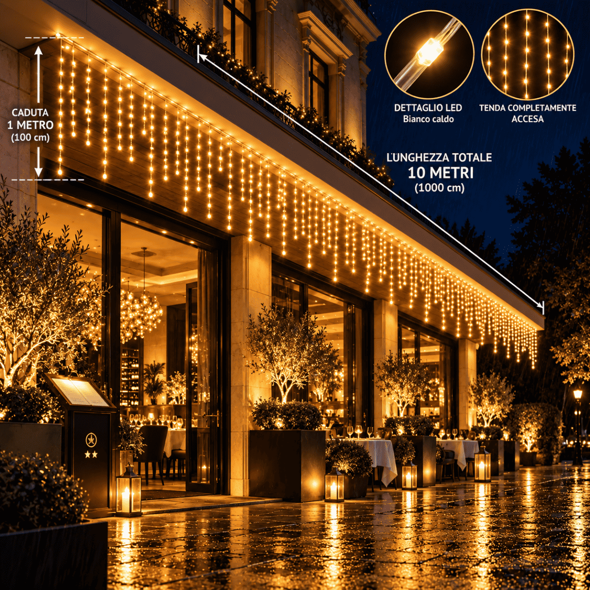 Tenda Luminosa Natalizia 250 LED Bianco Caldo