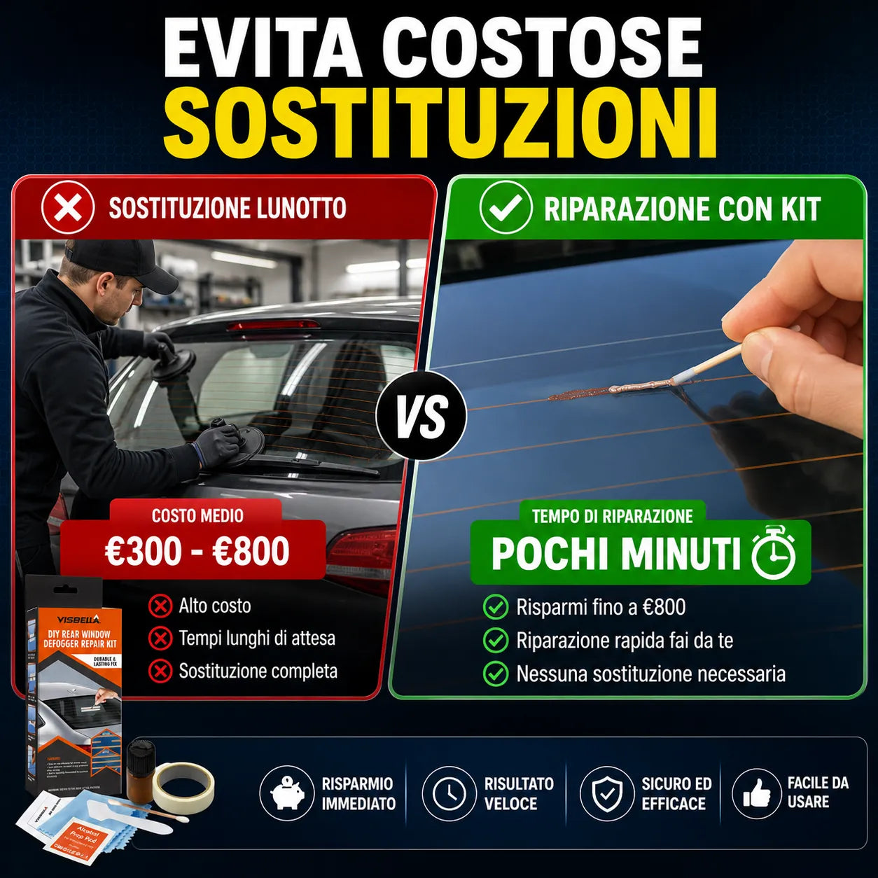 Visbella Kit di Riparazione Fai da Te per Sbrinatore Lunotto Posteriore – Ripara Linee della Griglia del Vetri