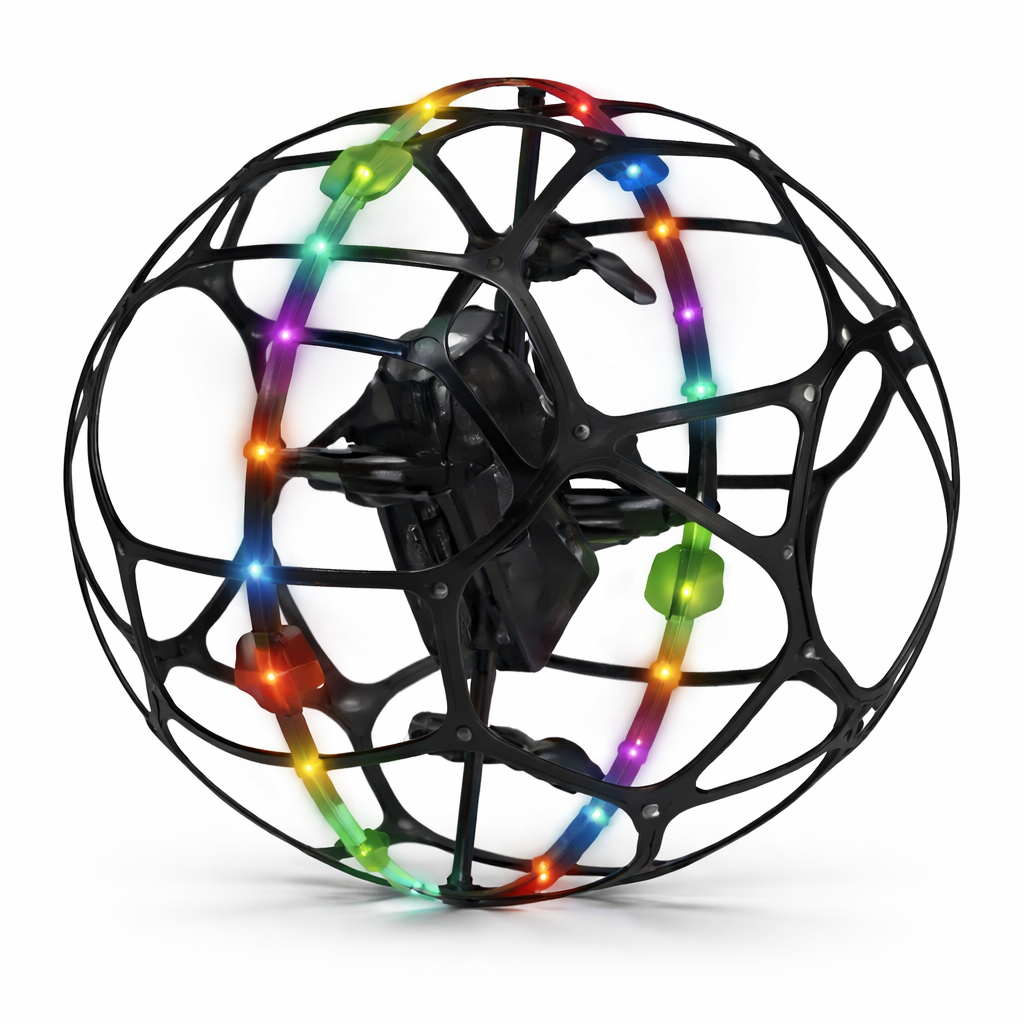 Drone S34 Football con LED Multicolor – Mini Drone a Sfera Anticollisione con Telecomando, Acrobazie 360°, Facile da Usare per Bambini e Principianti