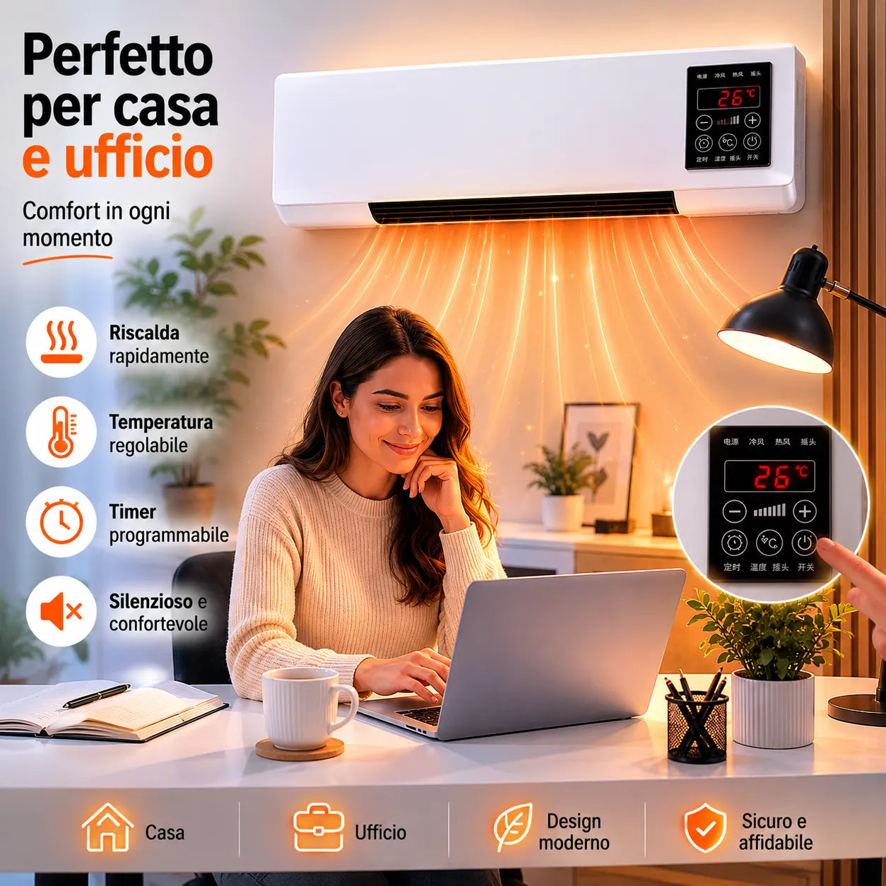 Mini Ventilatore d'Aria A Parete Condizionatore d'Aria Silenzioso riscaldante