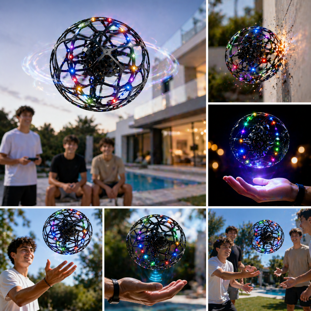Drone S34 Football con LED Multicolor – Mini Drone a Sfera Anticollisione con Telecomando, Acrobazie 360°, Facile da Usare per Bambini e Principianti
