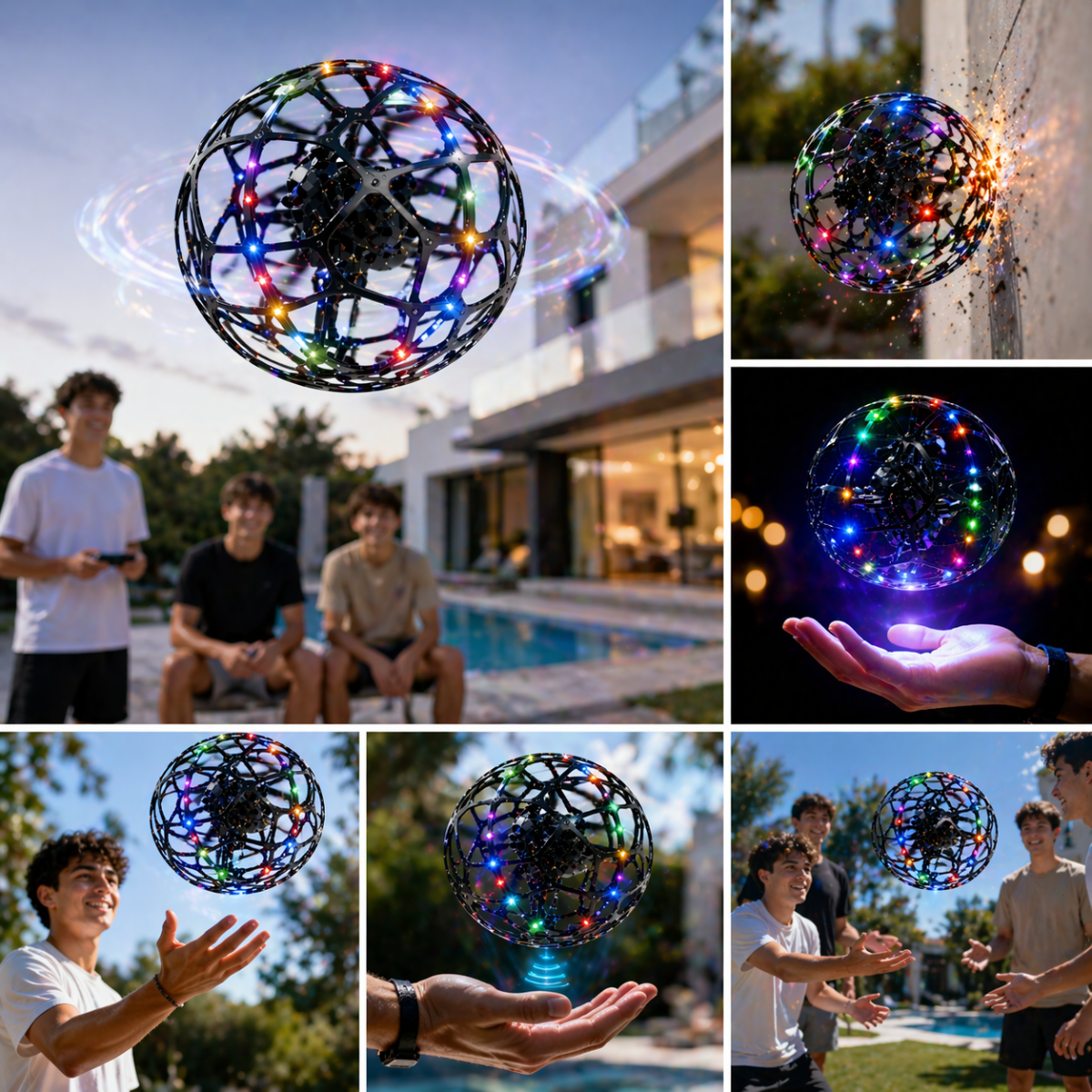 Drone S34 Football con LED Multicolor – Mini Drone a Sfera Anticollisione con Telecomando, Acrobazie 360°, Facile da Usare per Bambini e Principianti