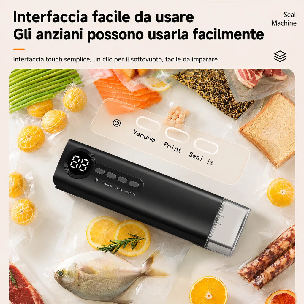 Macchina Sottovuoto Portatile Senza Fili Ricaricabile USB con Display LED Digitale | Sigillatrice Sottovuoto per Alimenti Umidi e Secchi Wet & Dry
