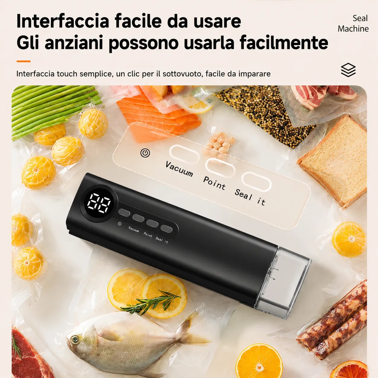 Macchina Sottovuoto Portatile Senza Fili Ricaricabile USB con Display LED Digitale | Sigillatrice Sottovuoto per Alimenti Umidi e Secchi Wet & Dry
