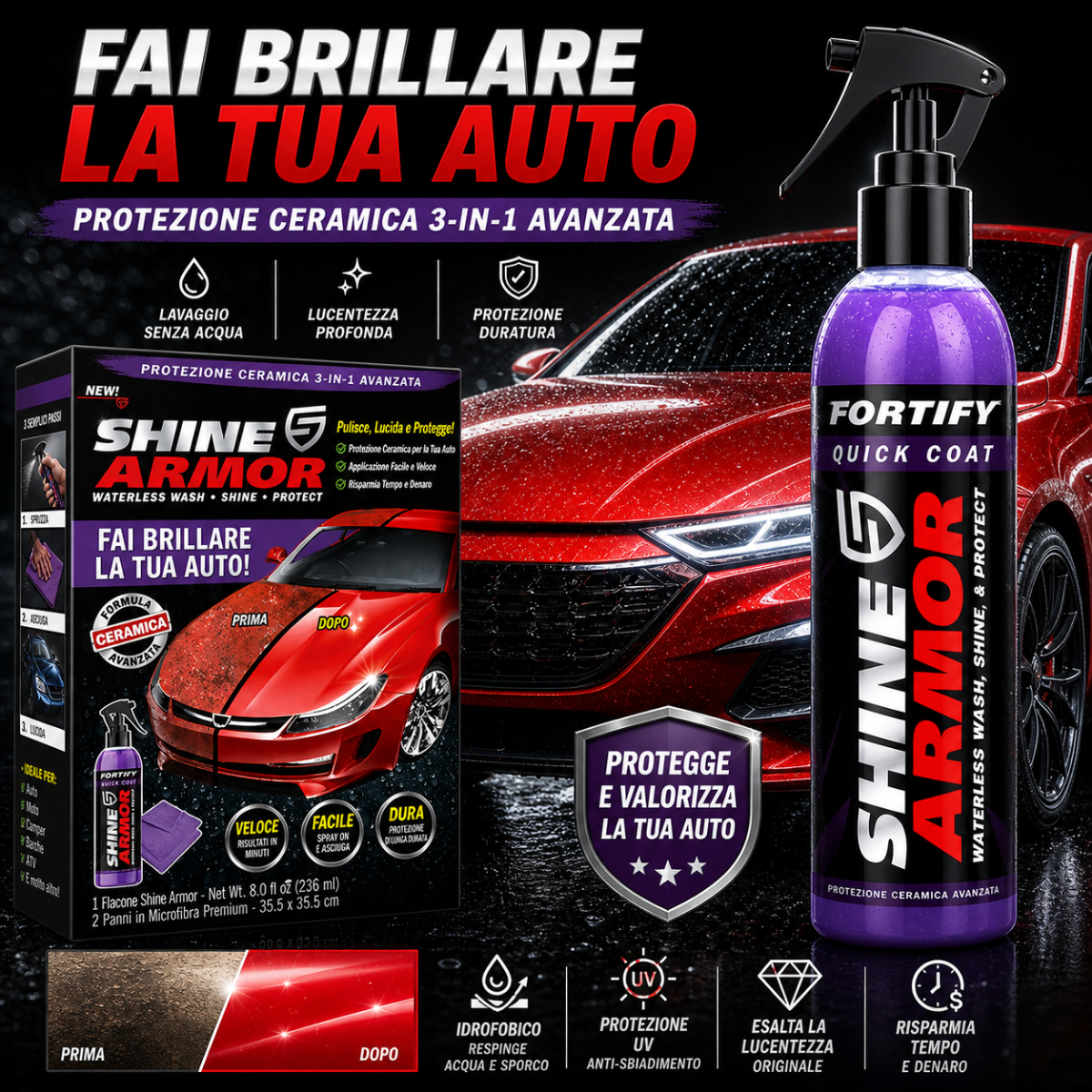 Fortify Quick Coat Shine Armor – Spray Auto Senza Acqua | Lava, Lucida e Protegge in un Solo Passaggio