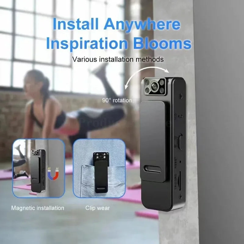 Mini Telecamera Tascabile WiFi 1080P con Visione Notturna – Videocamera Indossabile con Clip e Magnetica, Obiettivo Rotante Grandangolare, Registrazione Loop per Sicurezza, Auto e Uso Quotidiano