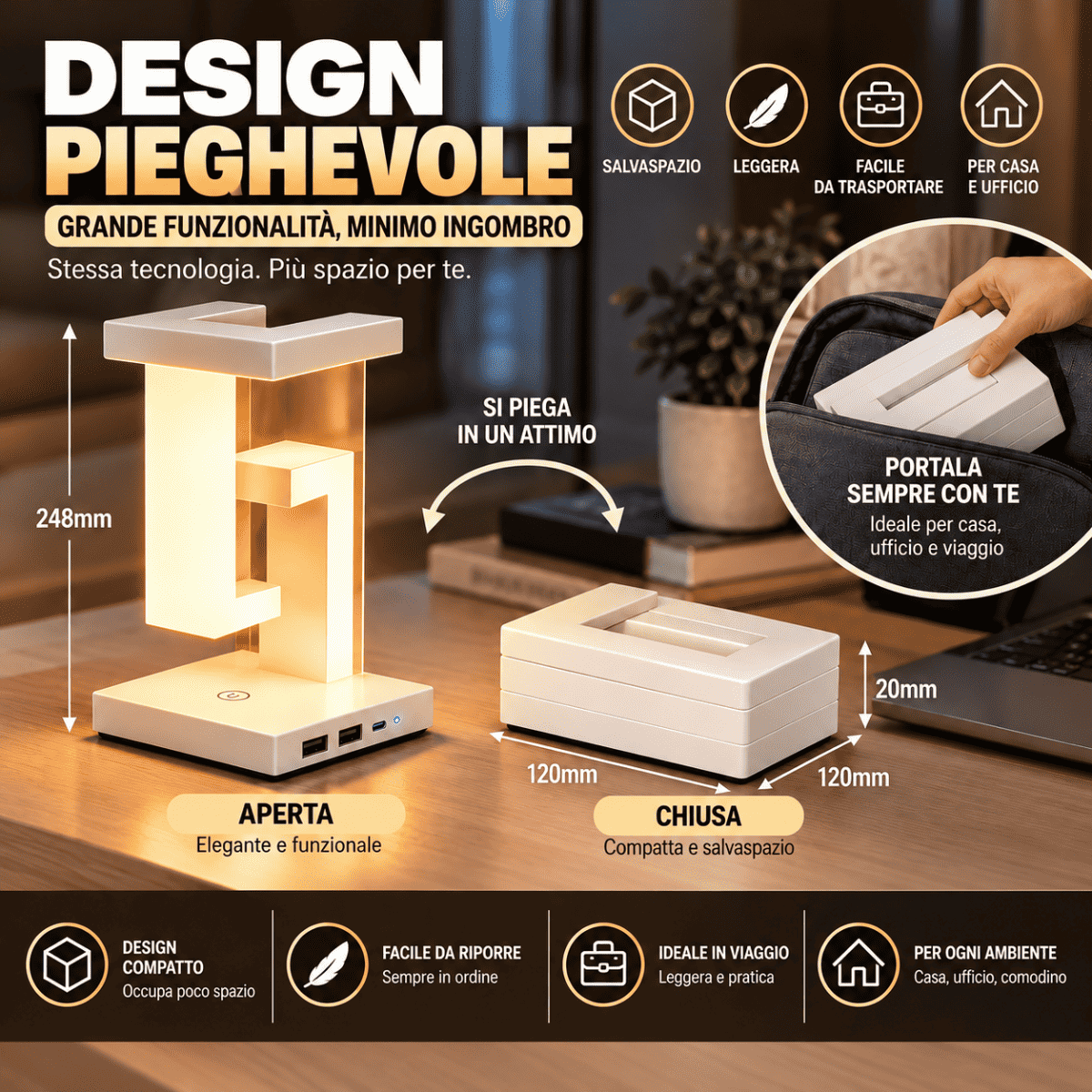 Lampada LED con caricatori - Mercatone Smart