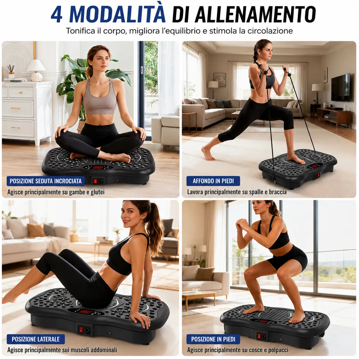 Pedana Vibrante Fitness Professionale con Bluetooth, Telecomando e Fasce Elastiche – 120 Livelli di Intensità, Allenamento Total Body, Massaggio Plantare, Tonificazione di Gambe, Glutei e Addome
