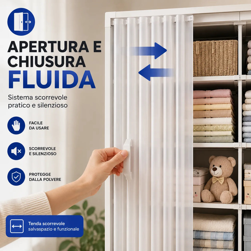Armadio Guardaroba Salvaspazio con Tenda Scorrevole 155x80x28 cm – Organizzatore Multiuso per Camera, Cameretta e Lavanderia
