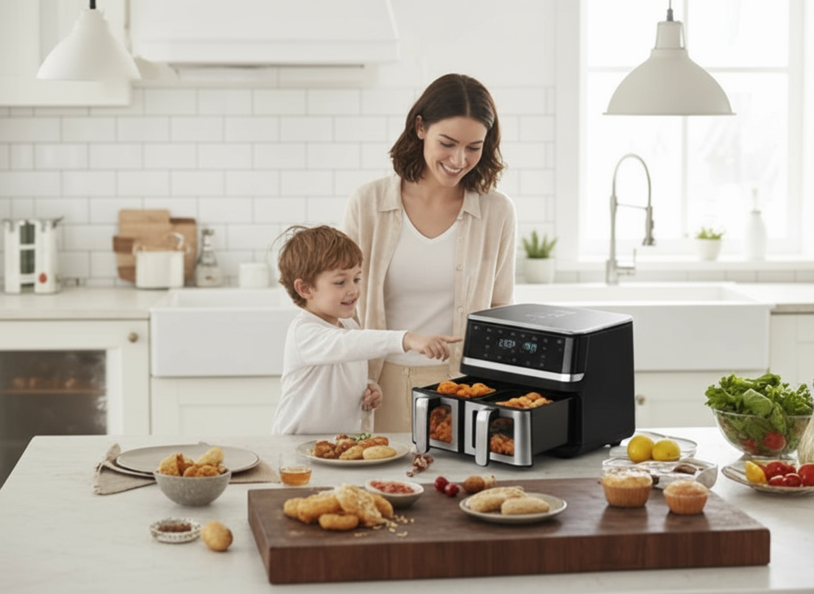 Friggitrice Tobi ad Aria Dual Zone 15L – Doppio Cestelli Indipendenti | 2400W, Touch LED, 8 Programmi, Finestra Visiva