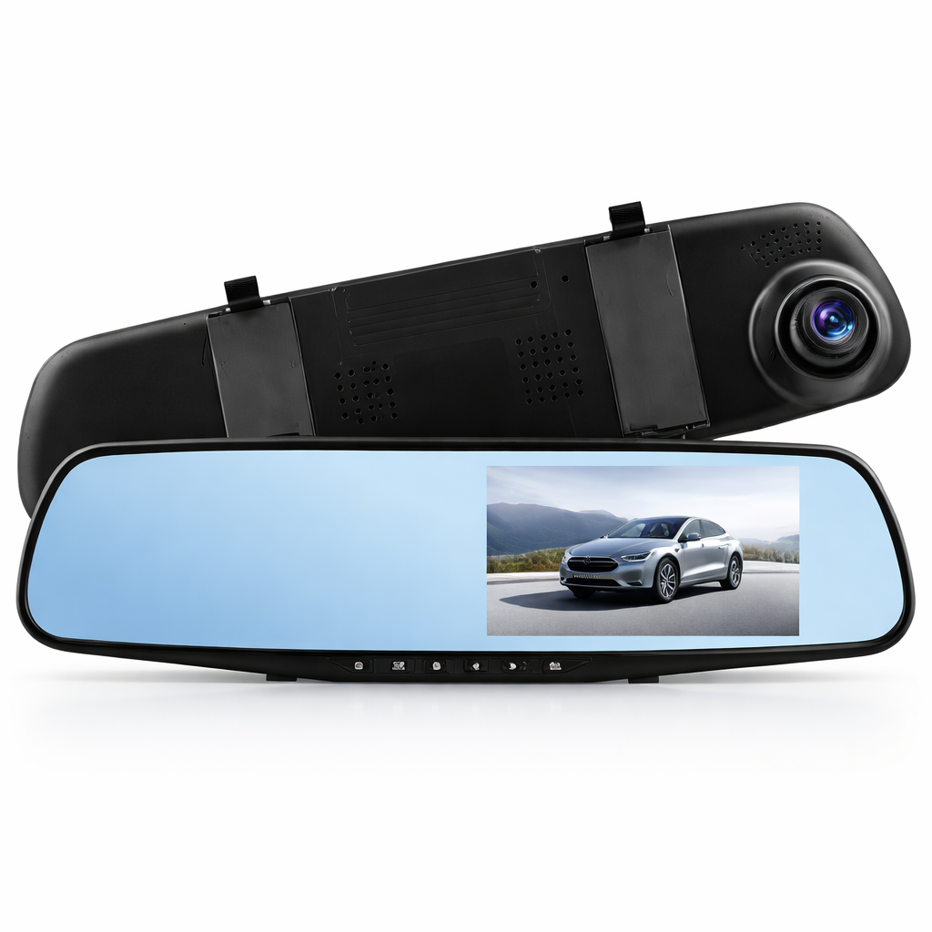 Telecamera per Auto Specchietto Retrovisore 4.3” Full HD 1080P – Dash Cam con Doppia Lente, Visione Notturna