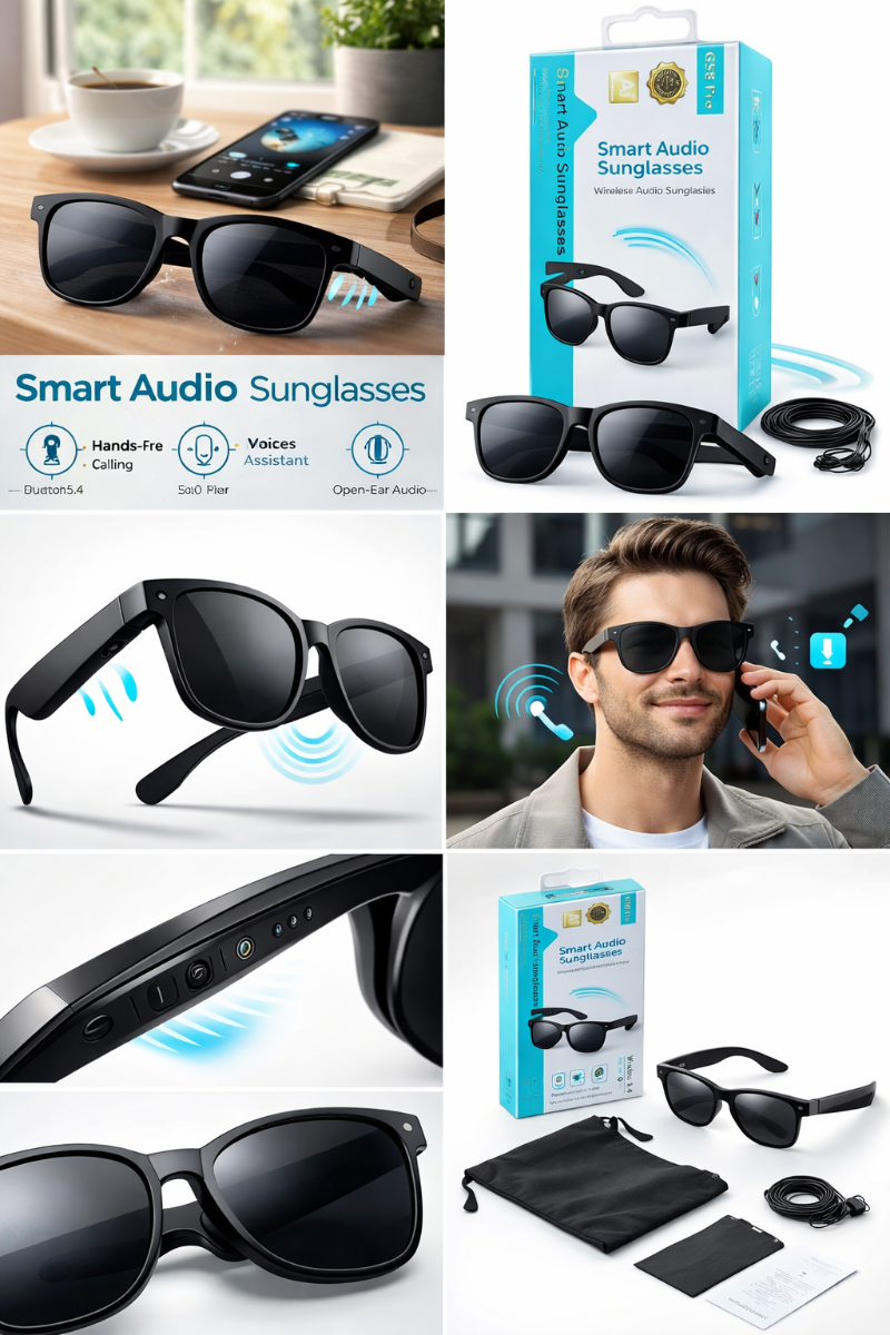 Occhiali Smart Audio Wireless con Assistente AI – Traduzione Vocale, Chiamate e Musica – Microfono Integrato