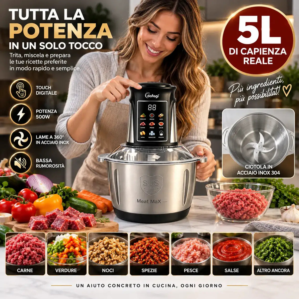Tritatutto DAFAGI 5L 500W Touch - Mercatone Smart