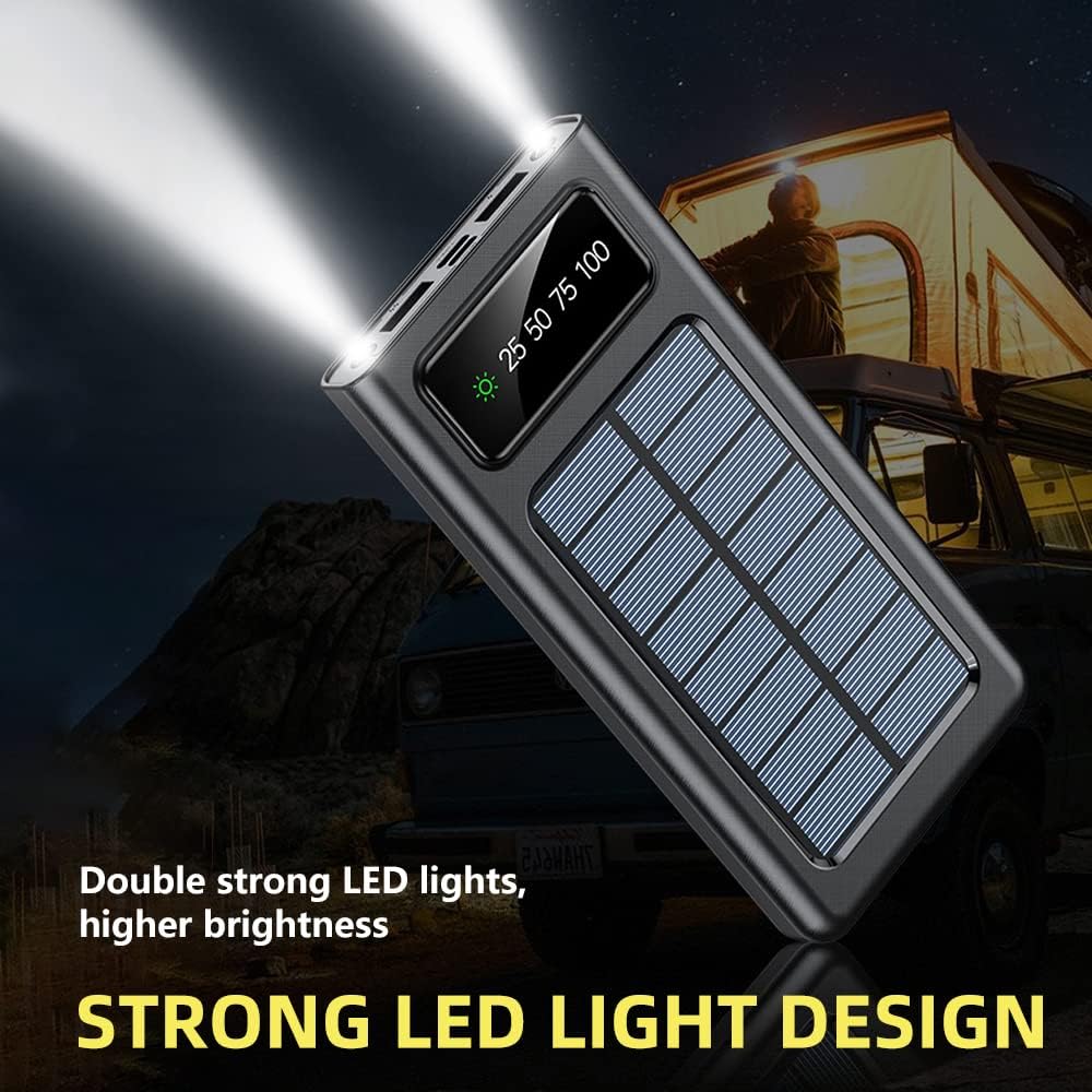 Power Bank Solare 20000mAh Ultra Capacità - Ricarica Super Veloce USB 4 in 1 con Display LED e Torcia LED Integrata