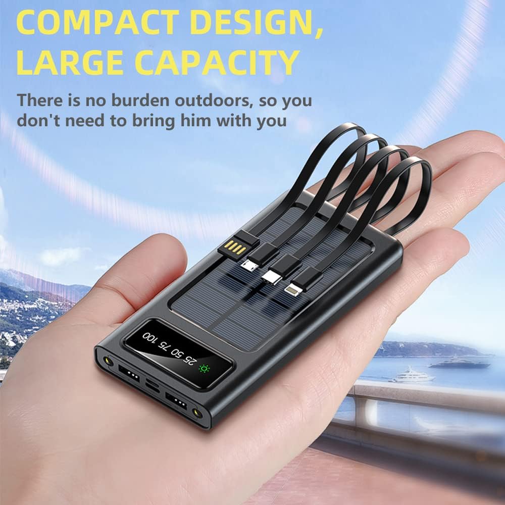 Power Bank Solare 20000mAh Ultra Capacità - Ricarica Super Veloce USB 4 in 1 con Display LED e Torcia LED Integrata