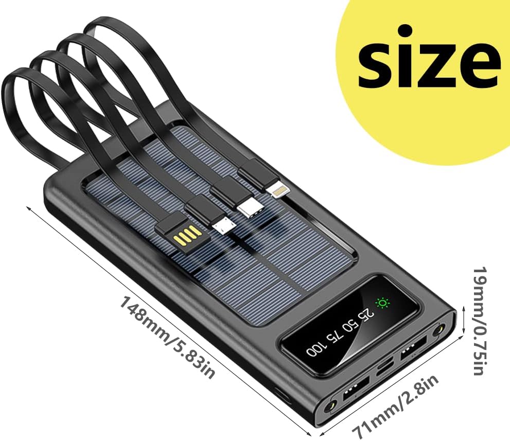 Power Bank Solare 20000mAh Ultra Capacità - Ricarica Super Veloce USB 4 in 1 con Display LED e Torcia LED Integrata