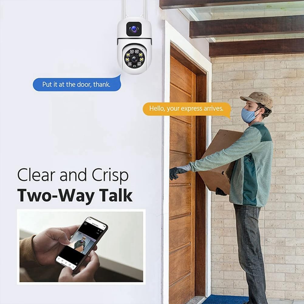 Telecamera di Sorveglianza Intelligente HD per Interni con Doppio Obiettivo, Doppio Schermo, Rotazione 360°, Audio Bidirezionale e Avviso di Movimento