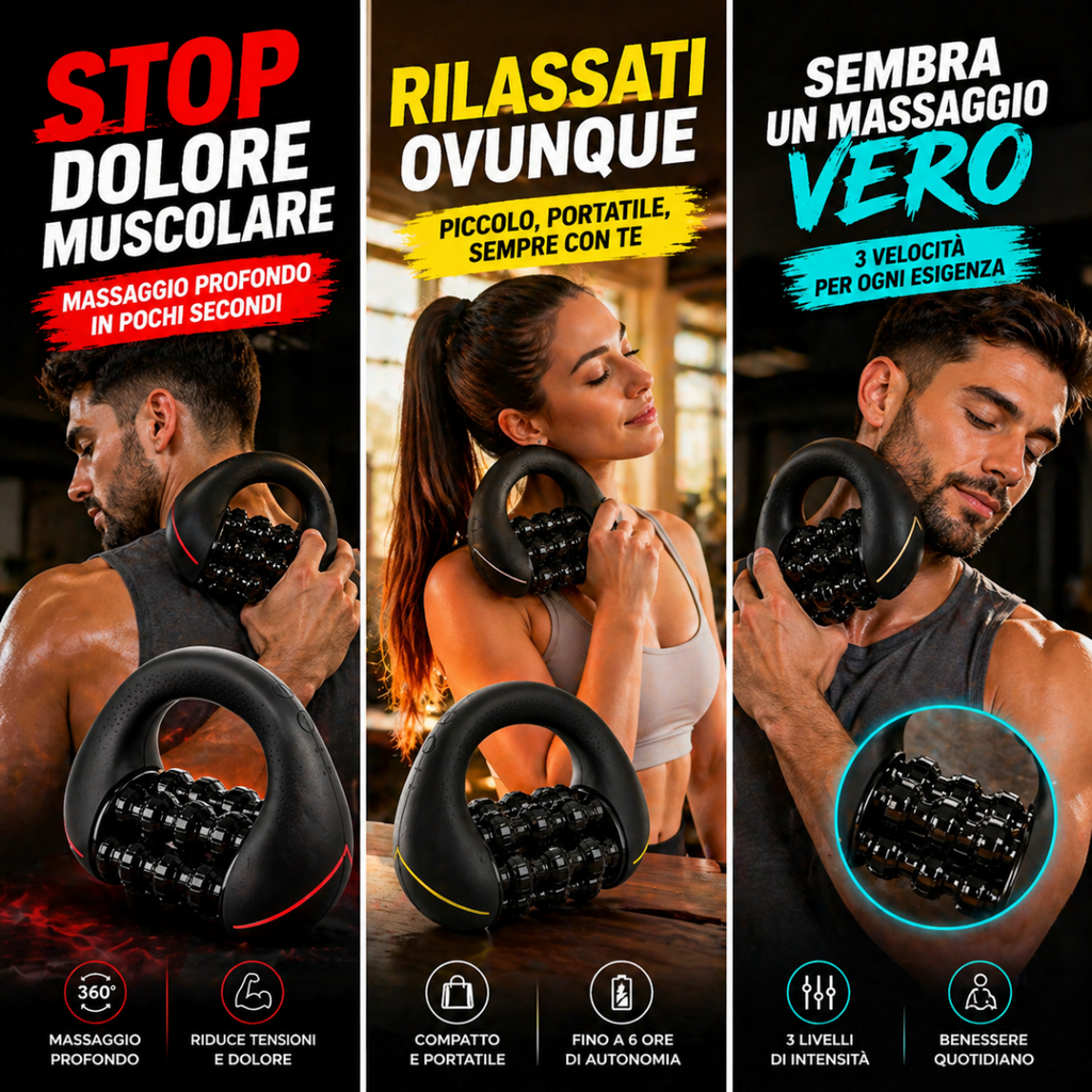 Massaggiatore Muscolare Elettrico Relixa Pro – Massaggio Percussivo 3 Velocità, Rulli Motorizzati, Sollievo Profondo Schiena Collo Corpo