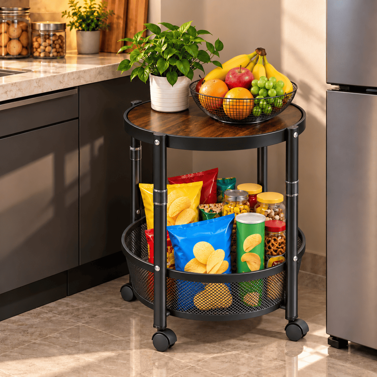 Tavolino carrello rotondo (nero)