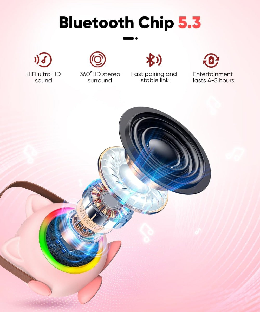 Mini Karaoke Portatile per Bambini con 2 Microfoni Wireless e Luci LED