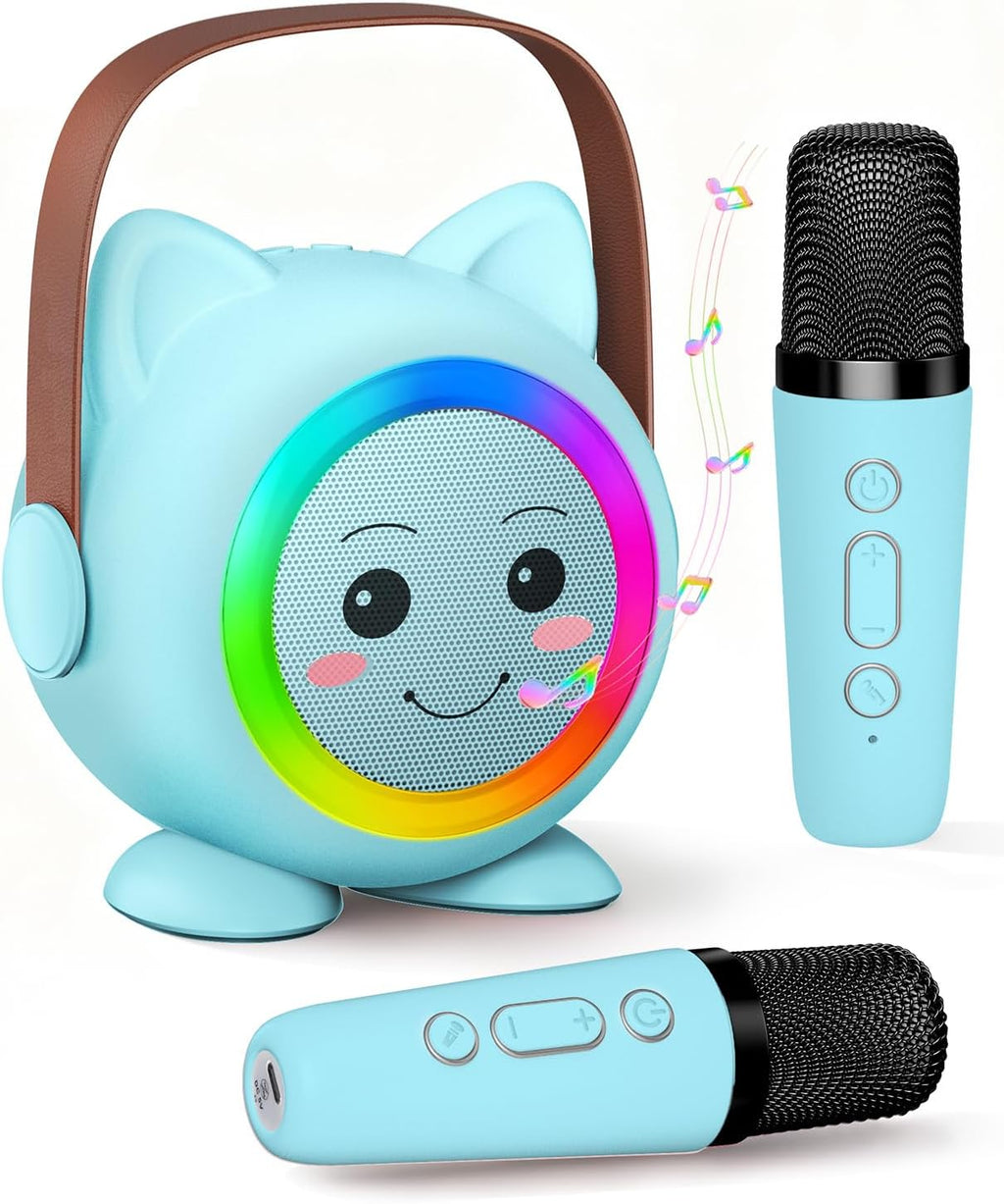Mini Karaoke Portatile per Bambini con 2 Microfoni Wireless e Luci LED