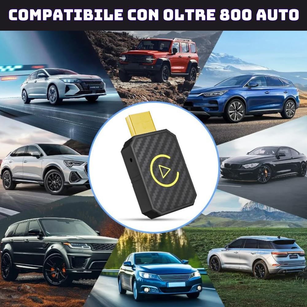 Adattatore Wireless per CarPlay e Android Auto – Da Cablato a Wireless, Plug & Play, USB-C/USB-A, Mini, Nero
