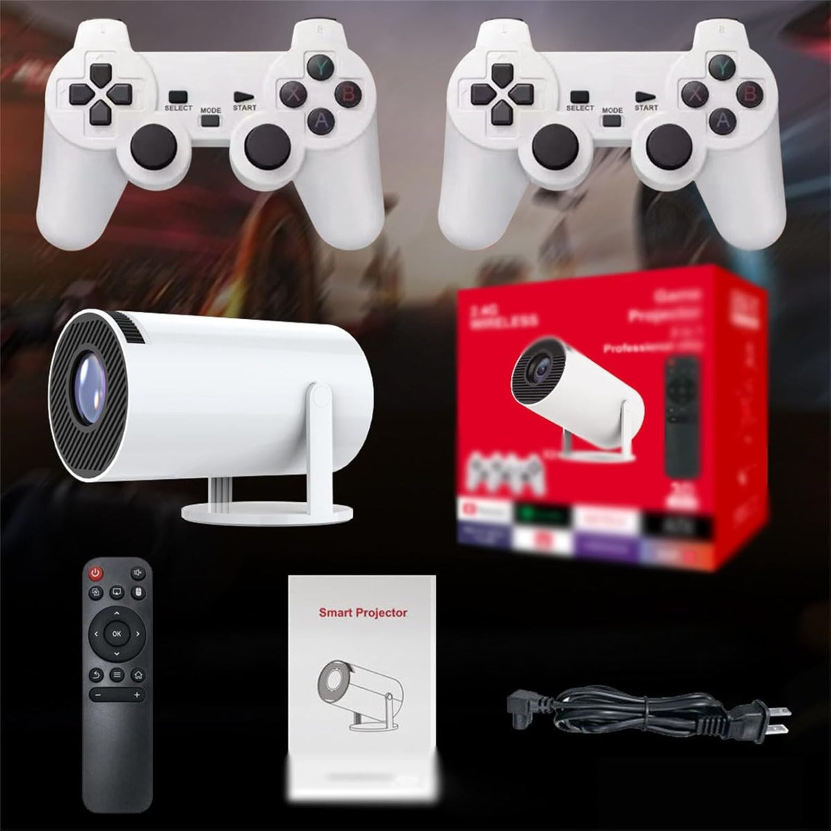 Proiettore Console 2 in 1 – Console Retro Portatile con Proiettore HD 4K, 36.000 Giochi, WiFi, Bluetooth e 2 Controller Wireless