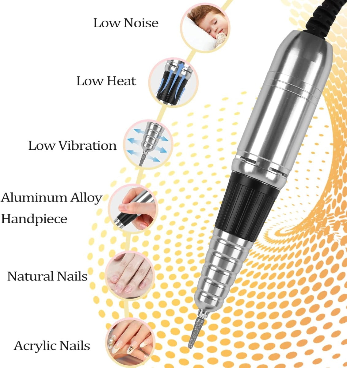 Fresa per Unghie Professionale 35000 Giri – Trapano Elettrico per Manicure e Pedicure con Pedale, Display LED, Punte e Bande Abrasive