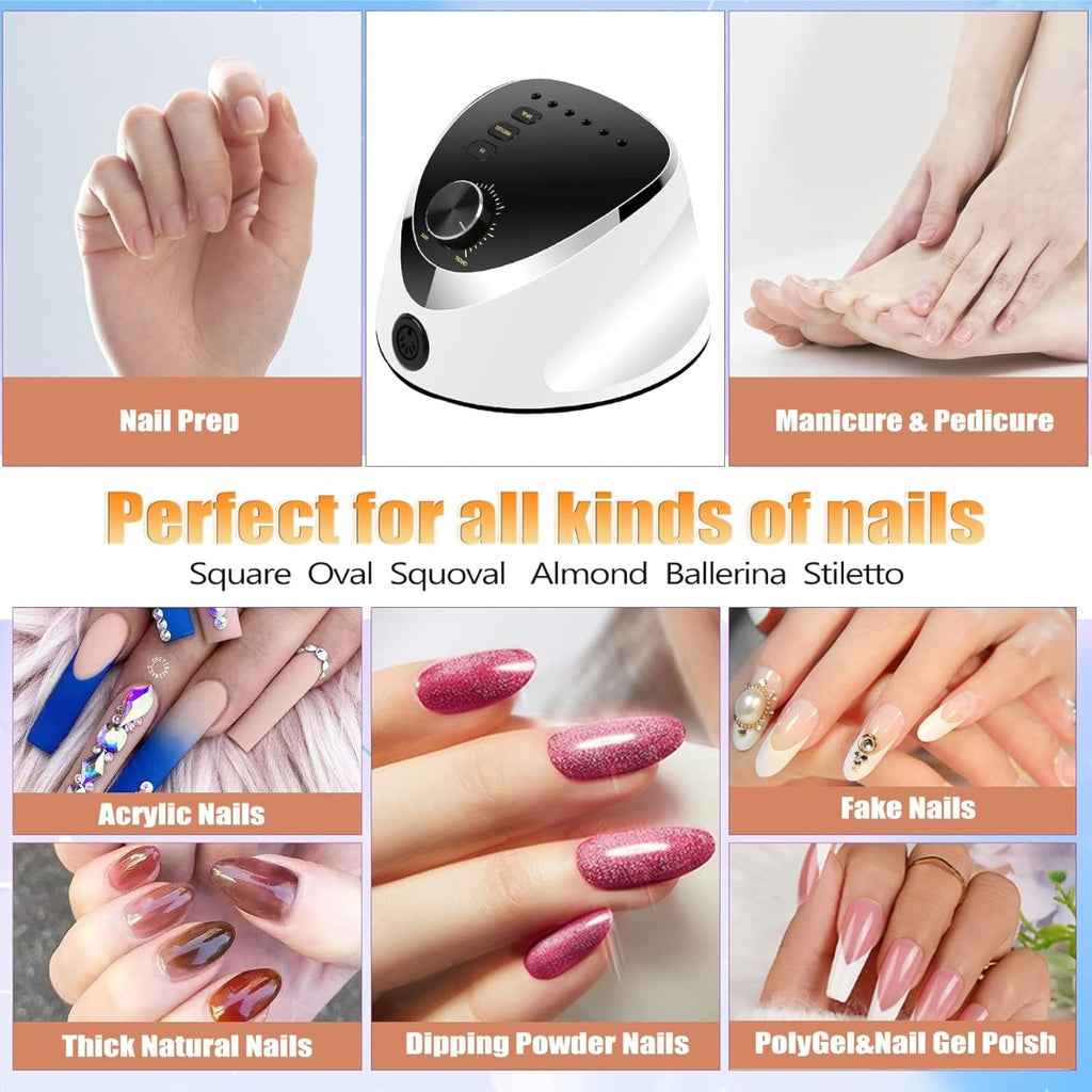 Fresa per Unghie Professionale 35000 Giri – Trapano Elettrico per Manicure e Pedicure con Pedale, Display LED, Punte e Bande Abrasive