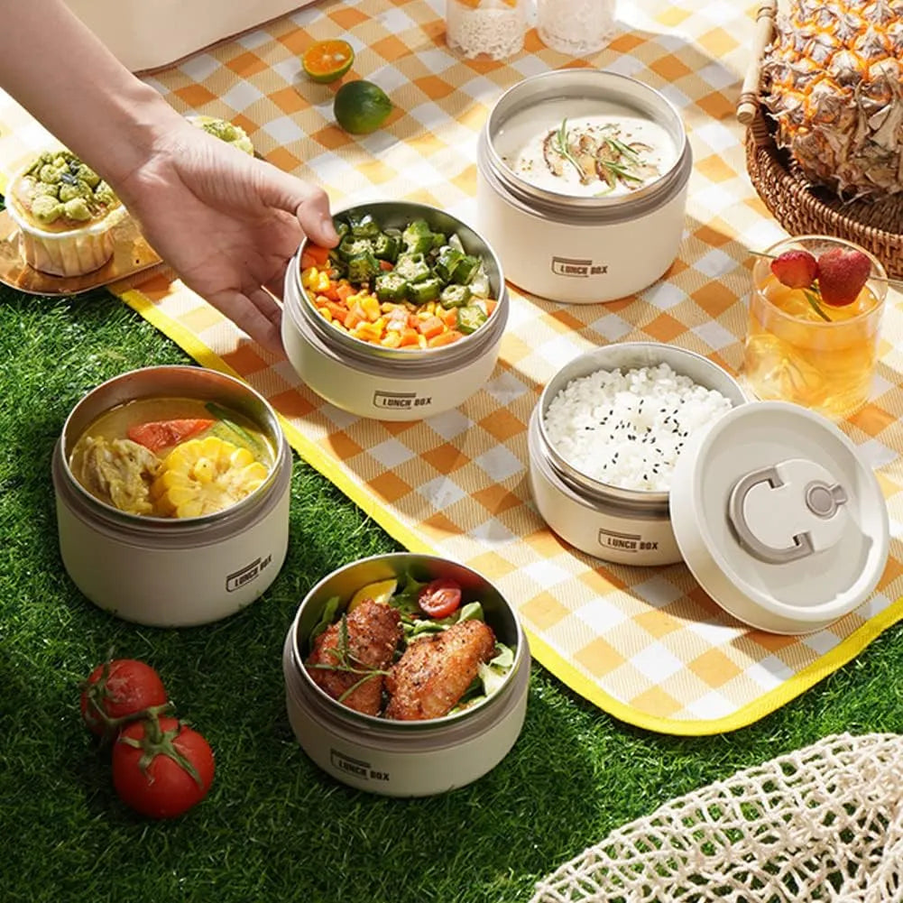 Lunch Box Termica Isotermica 1390 ML con 3 Contenitori in Acciaio Inox e Borsa Termica – Porta Pranzo con Cucchiaio e Bacchette per Ufficio, Scuola, Viaggi e Meal Prep