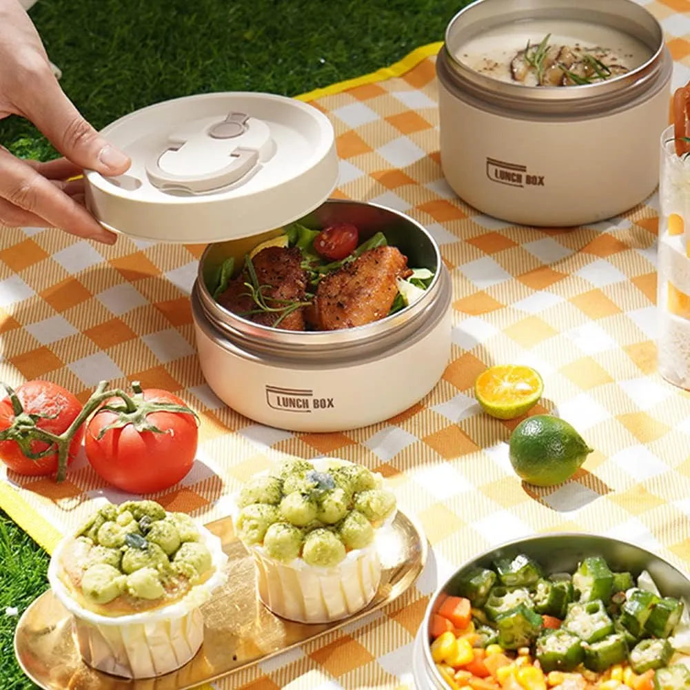 Lunch Box Termica Isotermica 1390 ML con 3 Contenitori in Acciaio Inox e Borsa Termica – Porta Pranzo con Cucchiaio e Bacchette per Ufficio, Scuola, Viaggi e Meal Prep