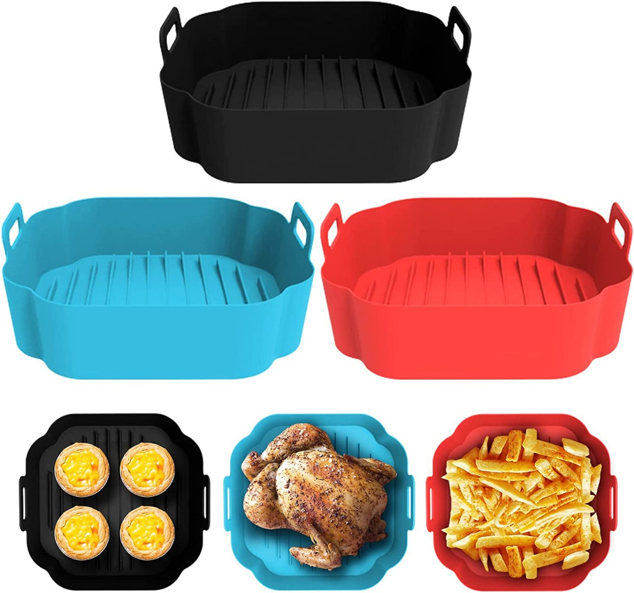 5 pz Cestino in silicone misura MAXI XXL Quadrati per friggitrici ad aria riutilizzabile e antiaderente adatto per forno forno a microonde cottura a vapore
