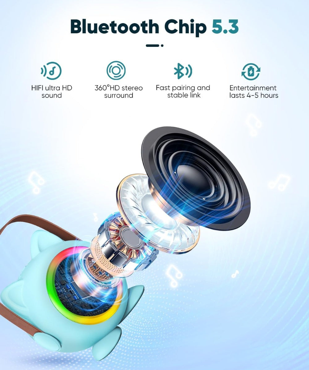 Mini Karaoke Portatile per Bambini con 2 Microfoni Wireless e Luci LED