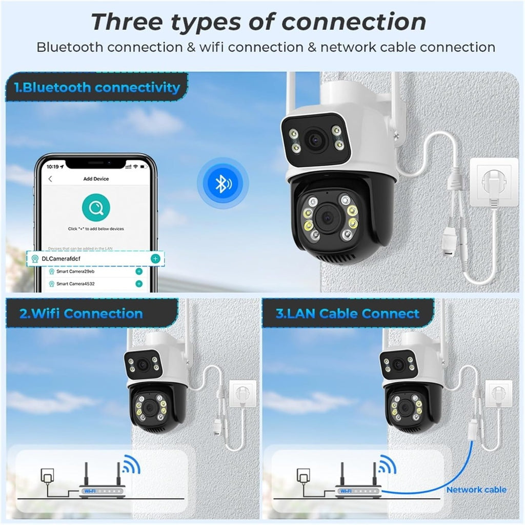 Telecamera di Sorveglianza Wi-Fi 8MP 4K Outdoor - Doppio Obiettivo, Rotazione PTZ, Tracciamento Automatico e Visione Notturna a Colori
