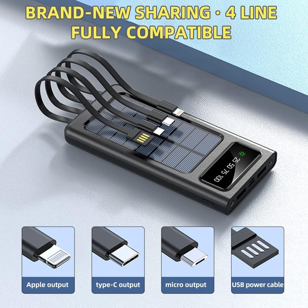 Power Bank Solare 20000mAh Ultra Capacità - Ricarica Super Veloce USB 4 in 1 con Display LED e Torcia LED Integrata