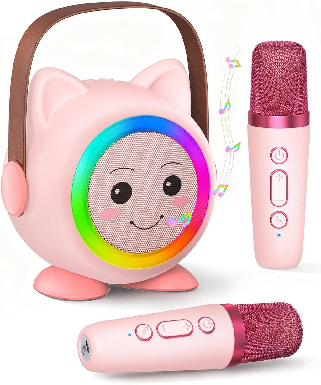 Mini Karaoke Portatile per Bambini con 2 Microfoni Wireless e Luci LED