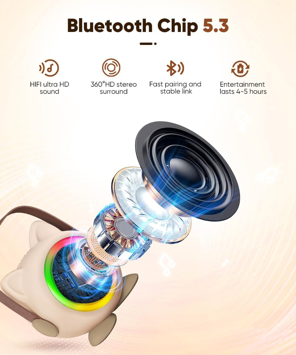 Mini Karaoke Portatile per Bambini con 2 Microfoni Wireless e Luci LED