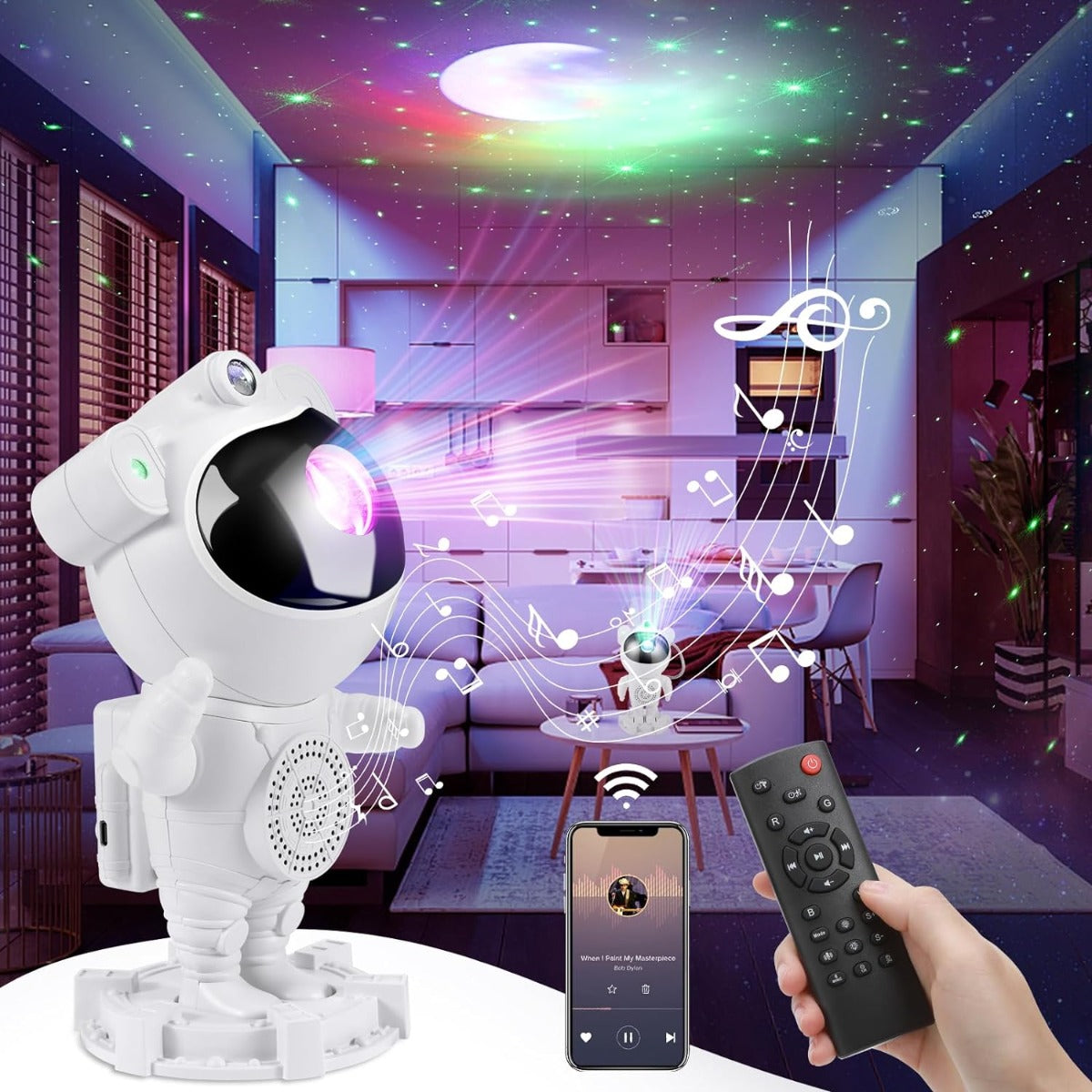 Lampada proiettore astronauta cielo stellato galassia luce notturna con audio bluetooth timer e telecomando per bambini e adulti