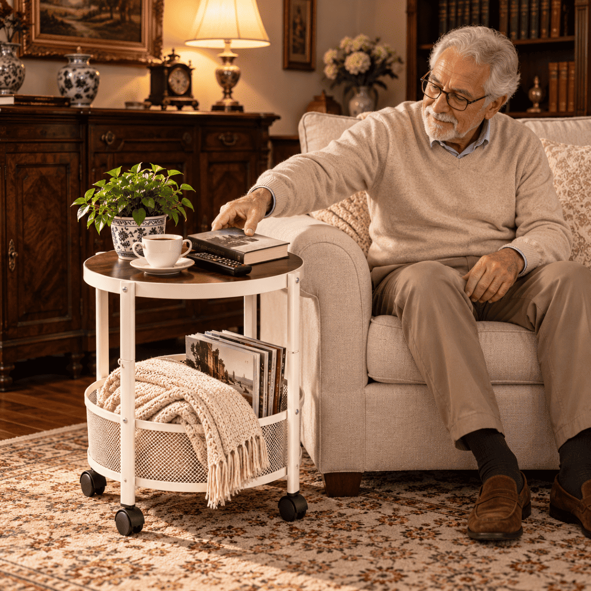 Tavolino carrello rotondo (bianco)