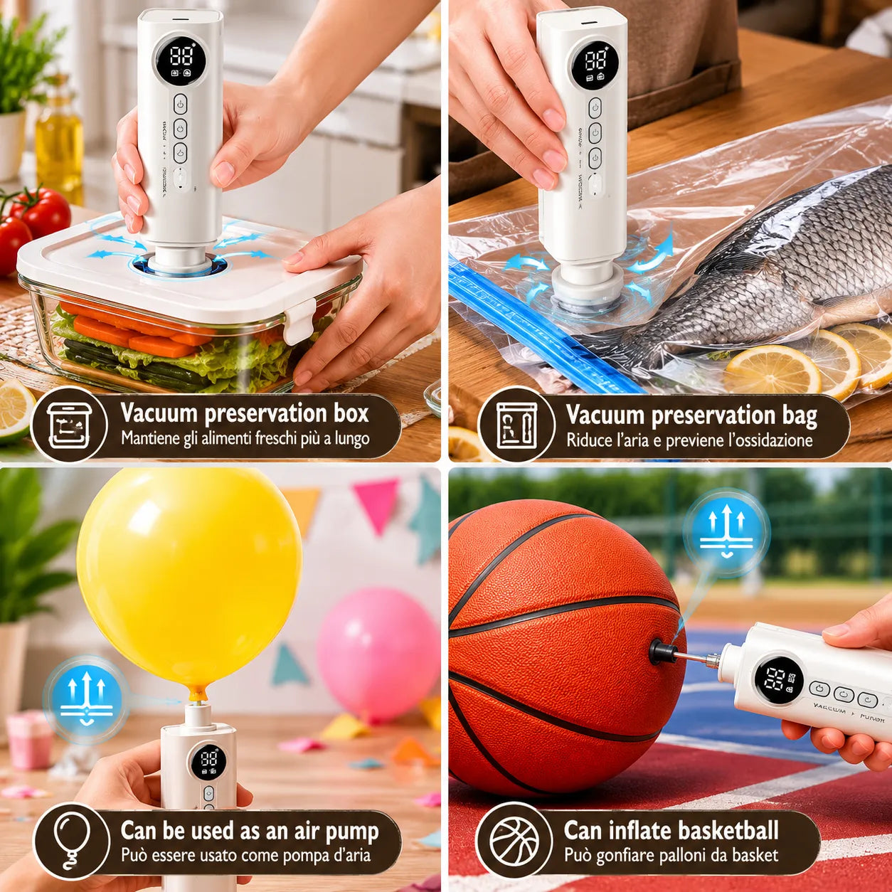 Macchina Sottovuoto Portatile Senza Fili Ricaricabile USB con Display LED Digitale | Sigillatrice Sottovuoto per Alimenti Umidi e Secchi Wet & Dry