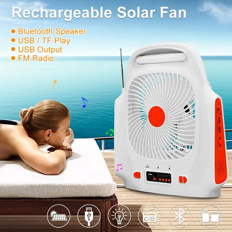 Ventilatore a luce solare ricaricabile con altoparlante da 8 pollici