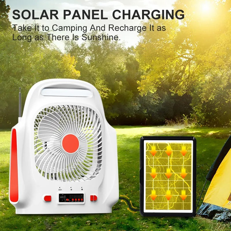 Ventilatore a luce solare ricaricabile con altoparlante da 8 pollici