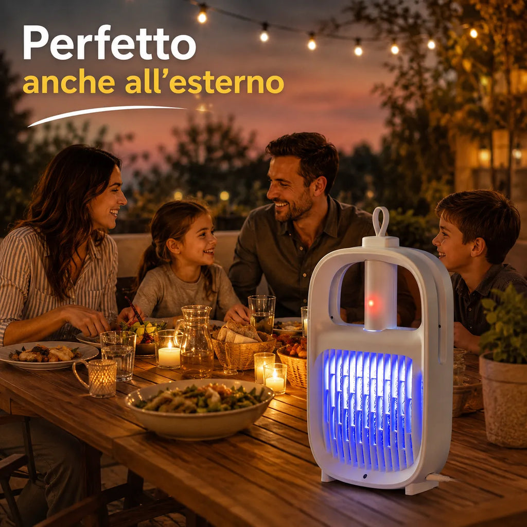 Lampada antizanzare e Racchetta Elettrica per Insetti Ricaricabile 2 in 1